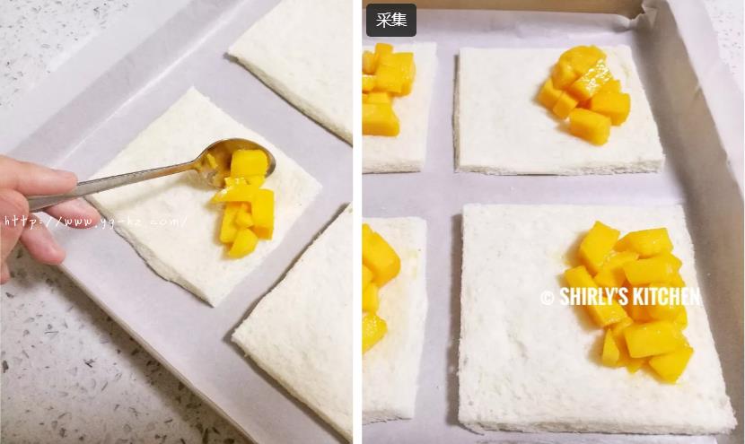 超简单的吐司版芒果派Wrapped Toast with Mango的做法 步骤3